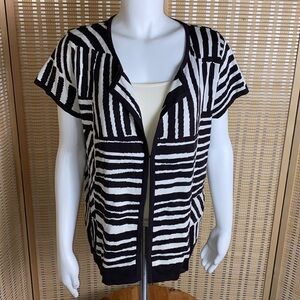 Chico’s Brown & White Zebra Print Short Sleeve Silk Blend Cardigan Sweater